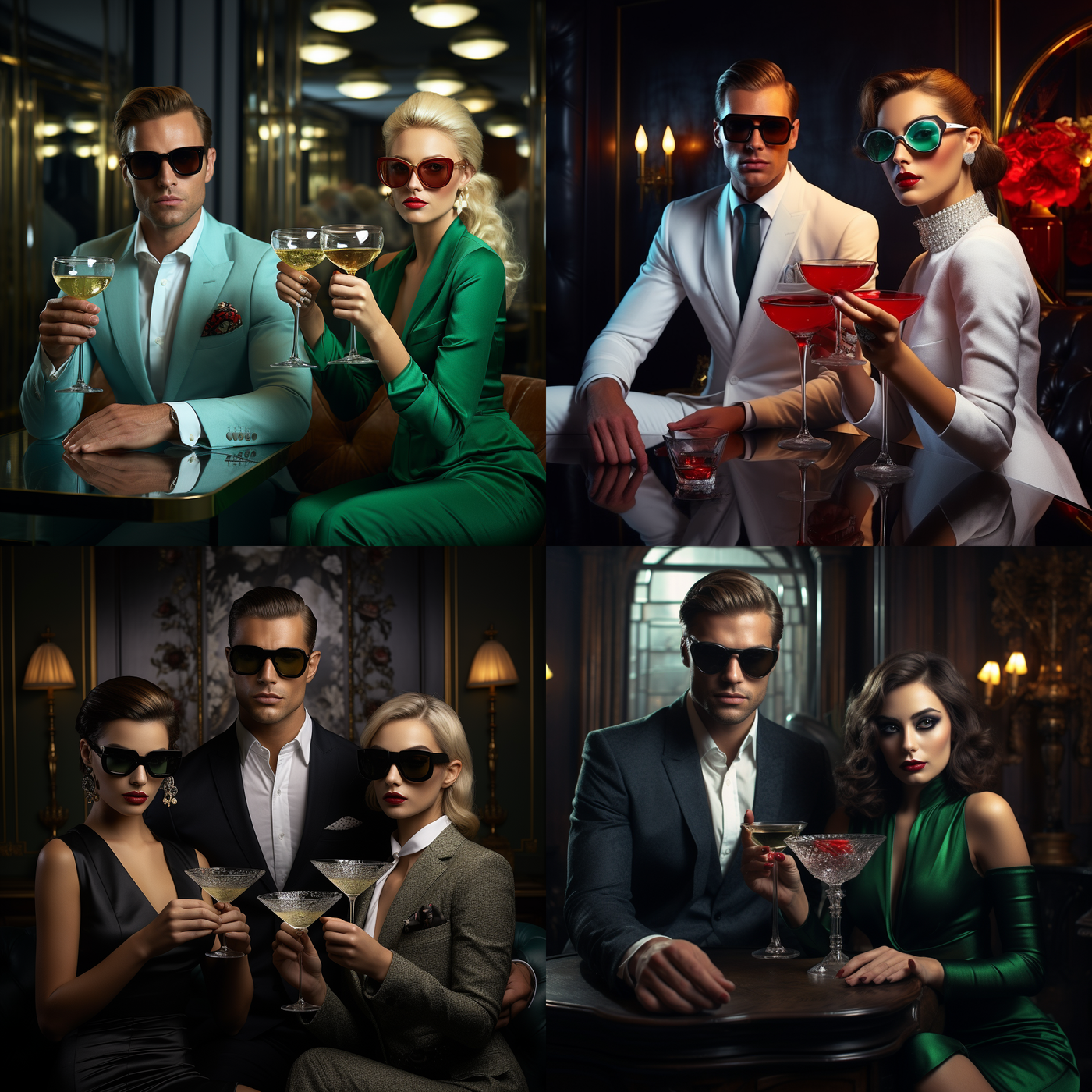 Результат по запросу prompt: «Models in the room with the glasses of Martini in their hands».