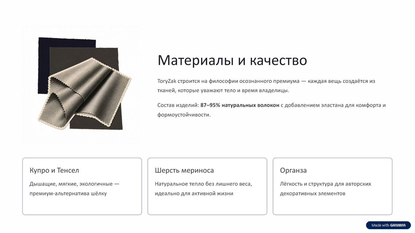 Материалы и качество ToryZak