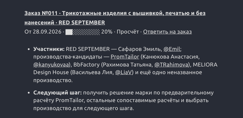 Карточка заказа №011 RED SEPTEMBER на агрегаторе